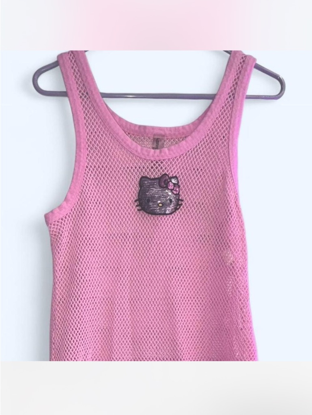 Forever 21 Pink Mesh swimsuit coverup  with Sequin hello kitty Patch